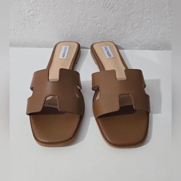 Steve Madden Hadyn Cognac Slip-On Leather Sandals Shoes Women's Size 12 - Picture 1 of 5